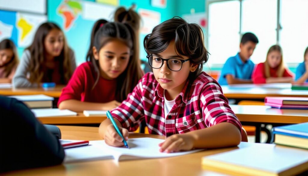 a boy writing on a piece of paper